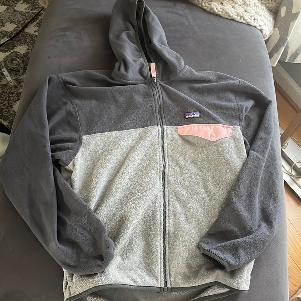 Patagonia Girls' XL(14) Micro D Snap-T Fleece Full Zip Jacket Noble Gray Pink